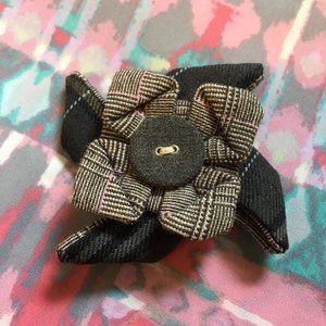 Handmade Origami Fabric Pinwheel Brooch OOAK Plaid Upcycled Art Pin